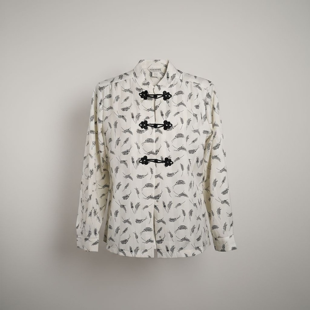 Vintage ILGWU USA‎ 70s Alice Stuart Jonathan Logan Wheat Print Frog Button Top S - Picture 2 of 12